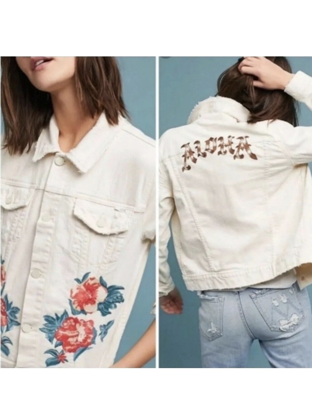 MOTHER The Bruiser Aloha Floral Jean Denim Jacket Size Medium